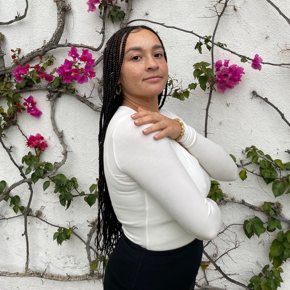 Asymmetrical Premium Micro Ribbed Modal Square Neck Long Sleeve Bodysuit NWOT - Picture 12 of 15